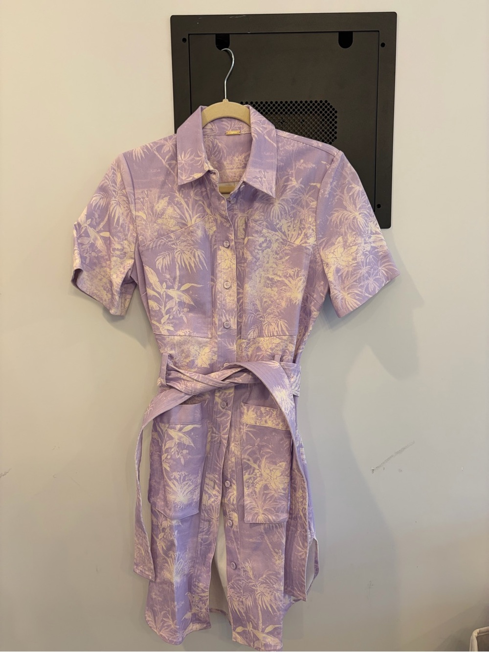 Adam Lippes Lavender Tropical Print Shirt Dress